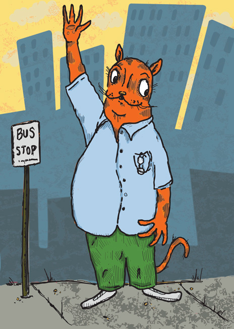bus stop cat man