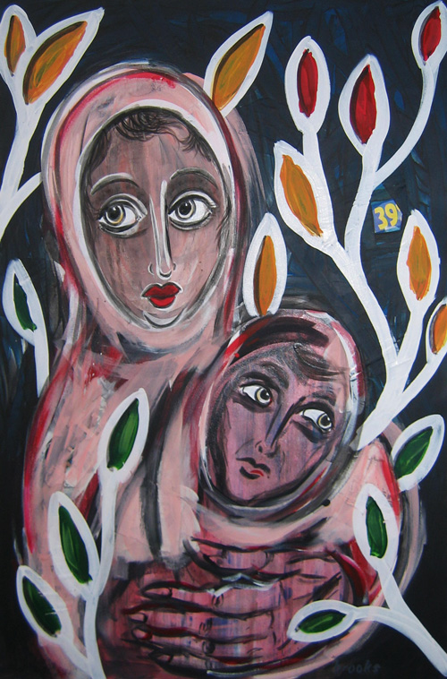 Mary and child in leaves